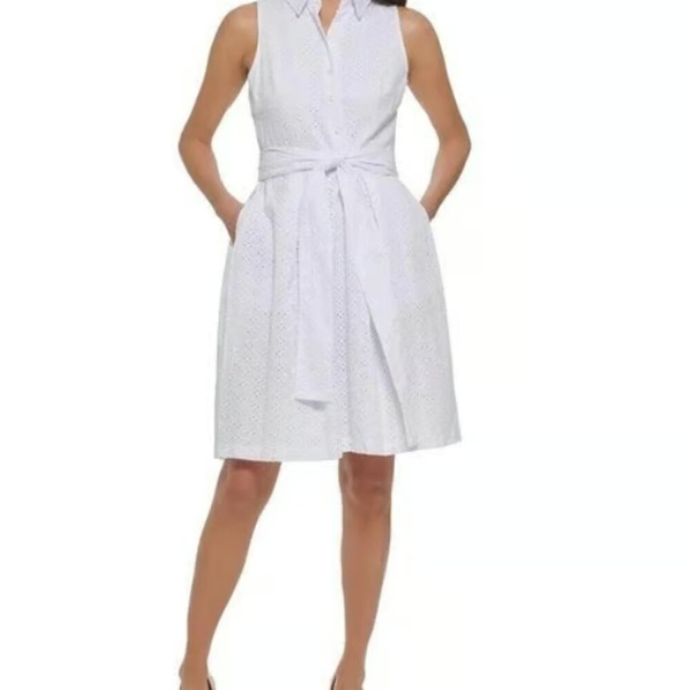 NWT Tommy Hilfiger Womens White Sleeveless Half Button Dress SIZE 4
